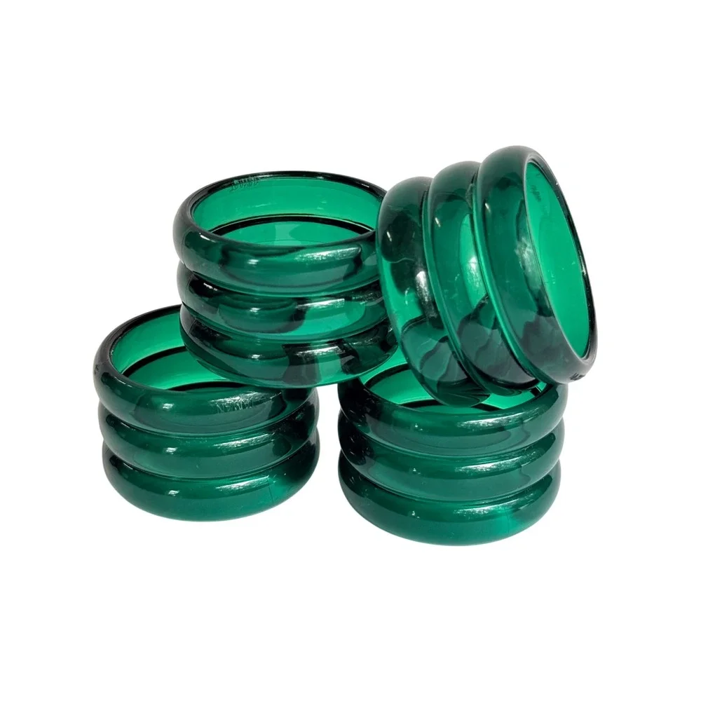 Vintage Emerald Green Lucite Napkin Rings Set of 4 Ribbed Acrylic Taiwan MCM